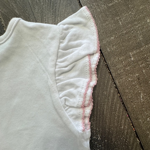 JANIE AND JACK NWT White Bodysuit Short Ruffle Sleeves Size 6-12M Pink Giraffes - Picture 6 of 6